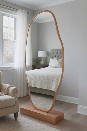SteweHome Asymmetrischer Boden- oder Standspiegel mit Braunes Holzrahmen 188x66cm