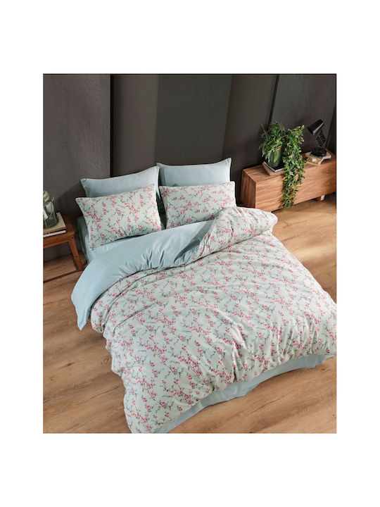 SteweHome Cotton Duvet Cover Set 200x220cm Double With 2 Pillowcases Green