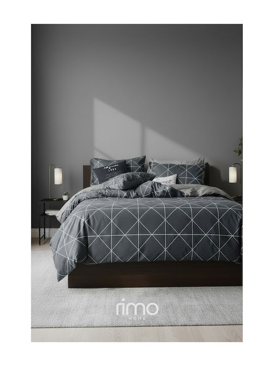 SteweHome Cotton Duvet Cover Set 220x240cm Double With 2 Pillowcases Gray