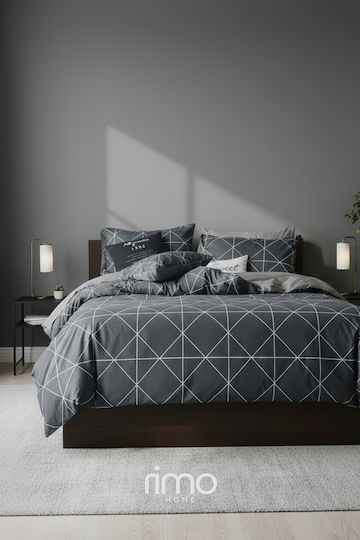 SteweHome Cotton Duvet Cover Set 220x240cm Double With 2 Pillowcases Gray