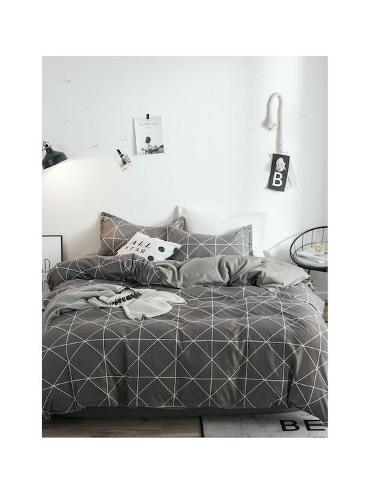 SteweHome Cotton Duvet Cover Set 200x220cm Double With 2 Pillowcases Gray