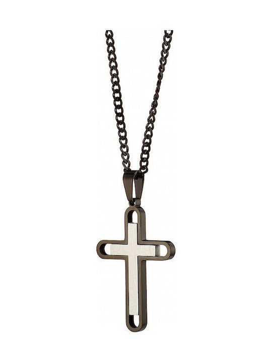Oxzen Black Male Steel Cross with Chain