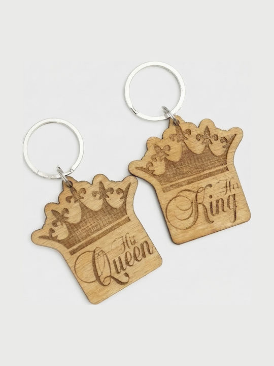 Wooden Couples Keychains His Queen – Her King