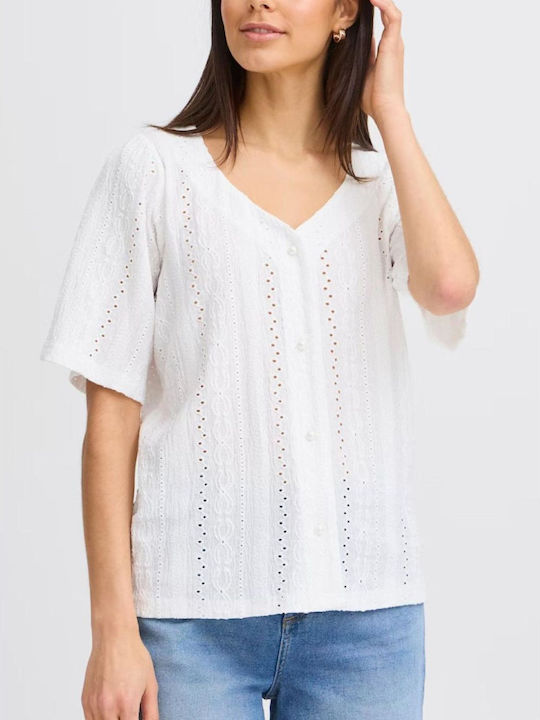 Fransa Women's Short Sleeve Blouse White
