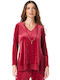 Women's Velvet Long Sleeve Blouse Bordeaux