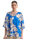 Women's Satin Blouse with 3/4 Sleeve Bluel