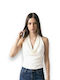 Women's Sleeveless Top with Tie at the Neck White