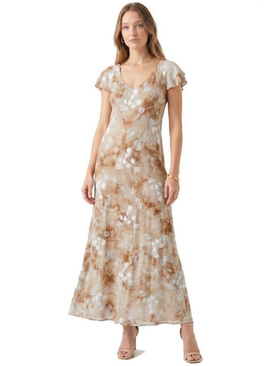 Maxi Damenkleid mit Rüschen Beige
