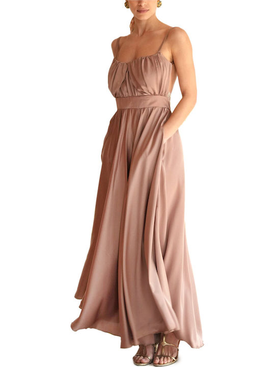 Maxi Evening Satin Dress Mocca