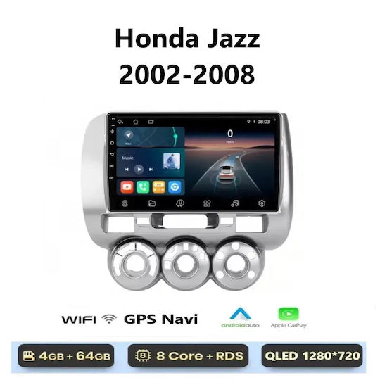 Автомобилна аудио система за Honda Jazz 2002-2008 с A/C (Bluetooth/USB/WiFi/GPS/Apple CarPlay/Android Auto) с тъчскрийн 9"