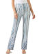 Women's Fabric Trousers with Rubber Band in Straight Leg Style Blue