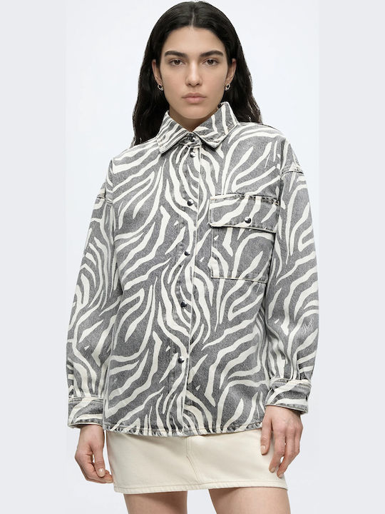 Long Women's Jean Jacket Animal Print