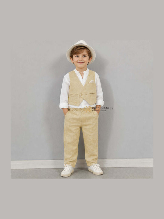 Guy Laroche Baptism Suit with Vest for Boys Beige