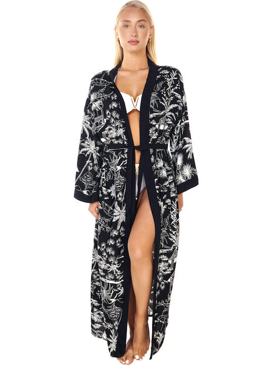 Comfort Women's Black and White Beach Kimono