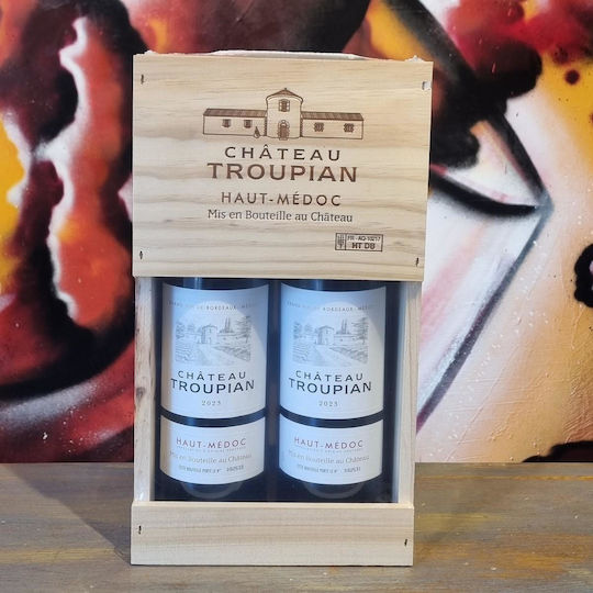Wein Bordeaux Holzgeschenk Ch Troupian 2023 Rotes Trocken 750ml