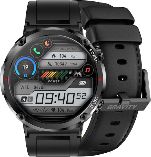 Εξυπνο Ρολοϊ Gravity Zegarek Meski Smartwatch Gravity Gt21-3 Bk Bk Leather Bk