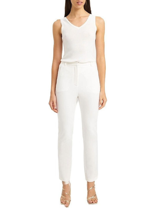 Women's High Rise Fabric Trousers in Regular Fit White