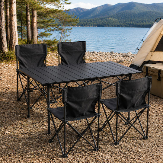 ForHome Metallic Table Set for Camping Foldable 95x55x50cm Black