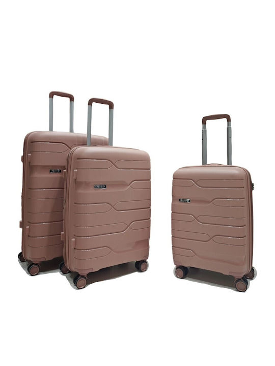 Hard Travel Suitcases Pink/Gold with 4 Wheels Set 3pcs