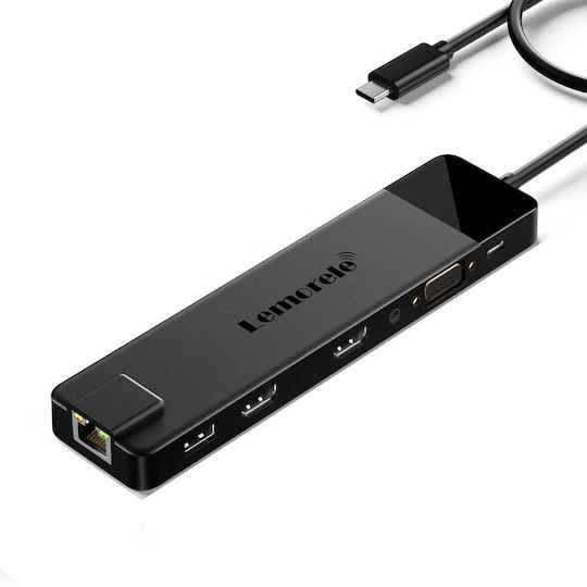Lemorele TC100 USB-C Docking Station με HDMI 4K PD Ethernet και σύνδεση 2 Οθονών Μαύρο