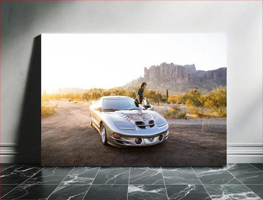 Πίνακας Man Sports Car At Sunset In Desert Άνδρας Σπορ Αυτοκίνητο Στο Ηλιοβασίλεμα Στην Έρημο 100x70