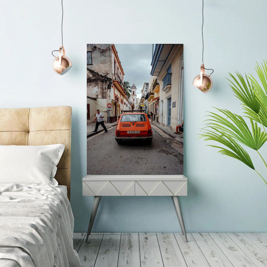 Painting Orange Car On A Vintage Street Orange Car On A Vintage Street 40x65