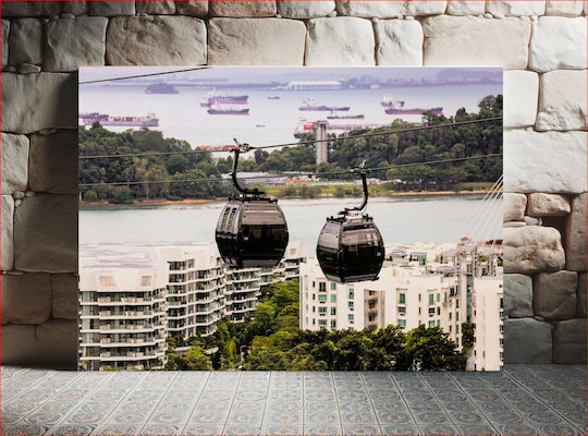 Πίνακας Cable Cars Overlooking City Sea Τελεφερίκ Θέα Στην Πόλη Τη Θάλασσα 65x40