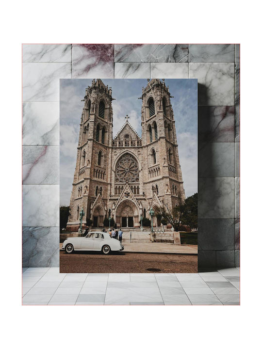 Панел Historic Cathedral Classic Car Исторически Катедрален Храм Класическа Колa 40x65