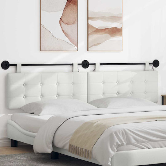 vidaXL LED Pillow for Headboard in White Faux Leather 210 x 55 cm