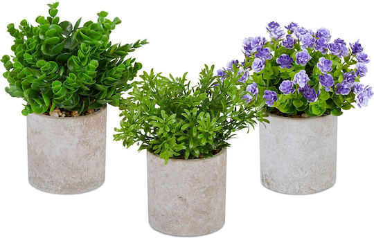 Set 3 Artificial Plants Relaxdays Green Purple Gray 23x18cm 20x17cm 21x17cm