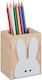 Pen Holder Bunny Relaxdays Pine Wood Natural White 10x8x6cm