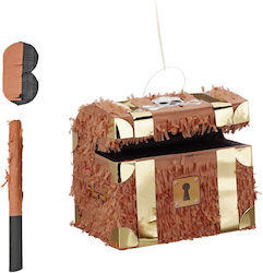 Relaxdays Set Pinata Cufăr Comori Baston Mască Alb Maro Auriu 27x23x30 Cm Relaxdays Set Pinata Cufăr Comori Baston Mască Alb Maro Auriu 27x23x30 Cm