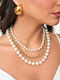 Triple Chain and Pearl Necklace Gold Plated