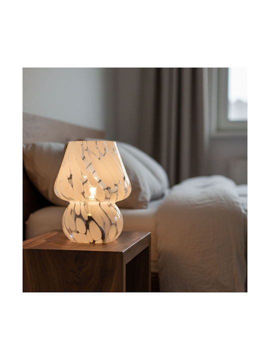 Relaxdays Lampa de Masă din Sticlă pentru Soclu E27 cu Abajur Alb și Bază