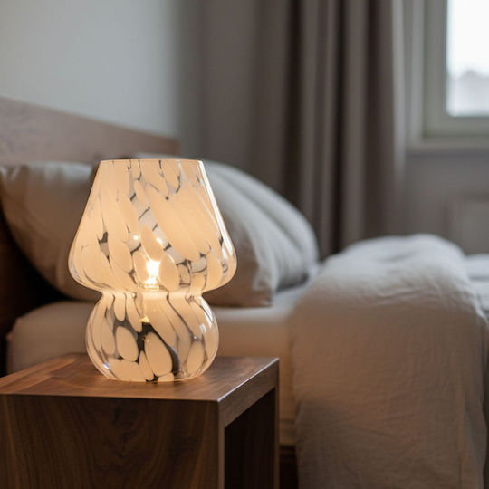 Relaxdays Glass Table Lamp for E27 Socket with White Shade and Base