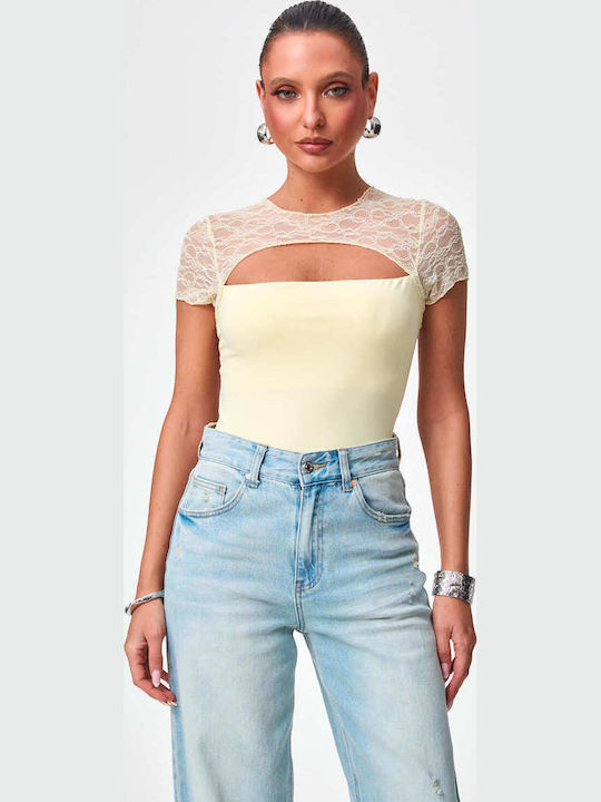Decoro Women's Blouse with Lace Yellow