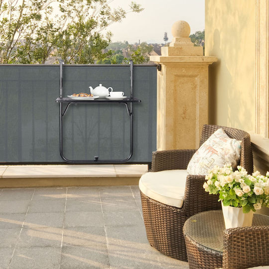 Plastic Table for Small Outdoor Spaces Foldable with Metal Frame Black 83x59x59cm