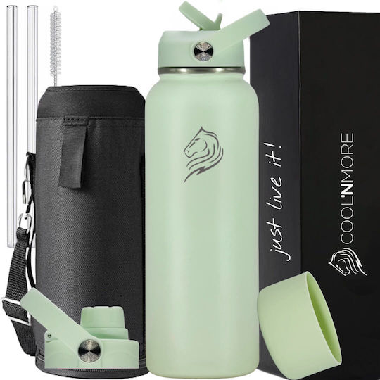 Cool'NMore Μπουκάλι Θερμός Ανοξείδωτο BPA Free 1lt Mint με Καλαμάκι, Λαβή, Επιστόμιο και Θηλιά