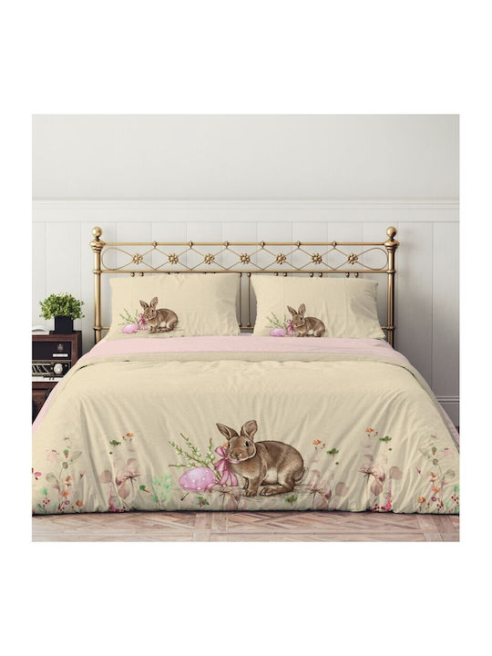 Lenjerii Deosebite Set Huse Pentru Pilote 100% Bumbac 200x220cm Dublu Cu 2 Fețe De Pernă Și 1 Cearceaf Bej