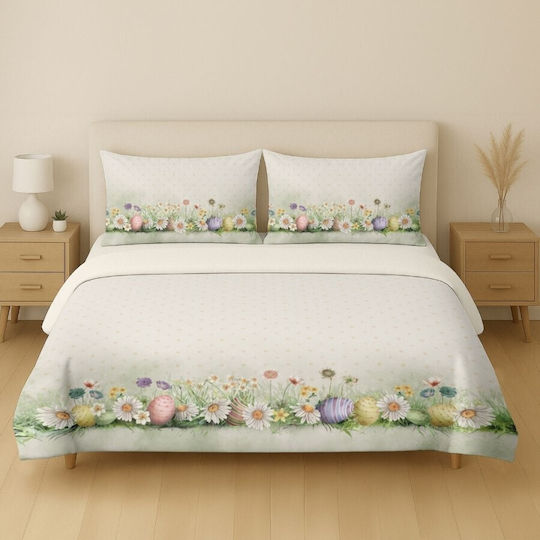 Lenjerii Deosebite Cotton Duvet Cover Set 200x220cm Double With 2 Pillowcases & 1 Bed Sheet Egly