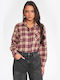 Long Sleeve Women's Shirt Burgundy Checked