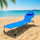 ForHome Blue Foldable Aluminum Beach Sunbed with Pillow 193x62x30cm