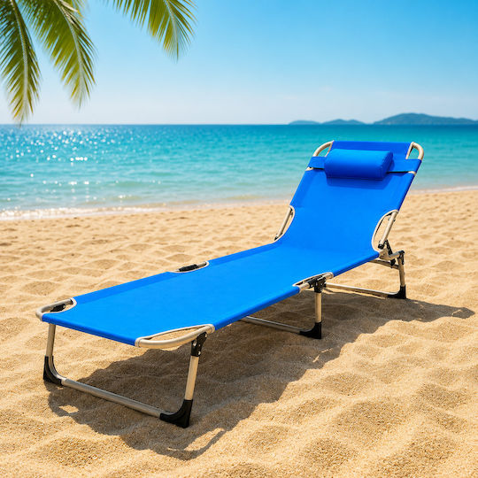 ForHome Blue Foldable Aluminum Beach Sunbed with Pillow 193x62x30cm