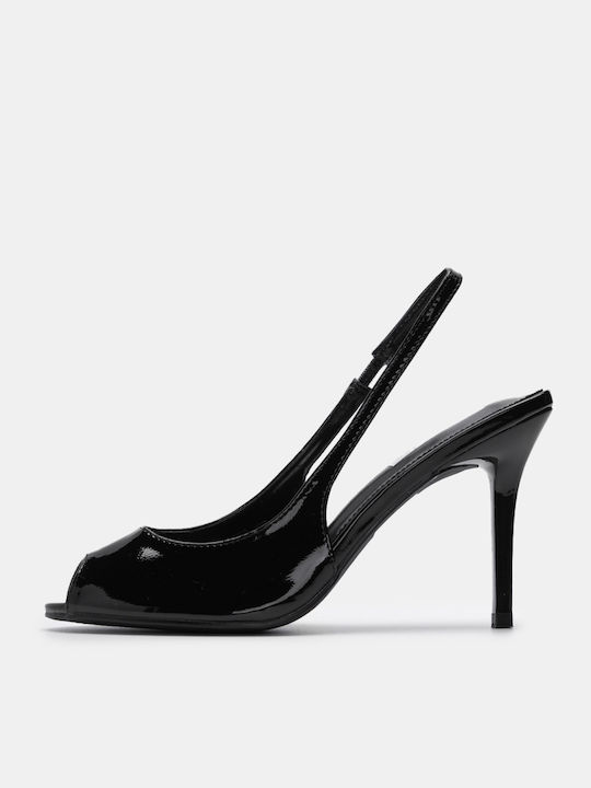 Decoro Peep Toe Γόβες από Λουστρίνι Μαύρες