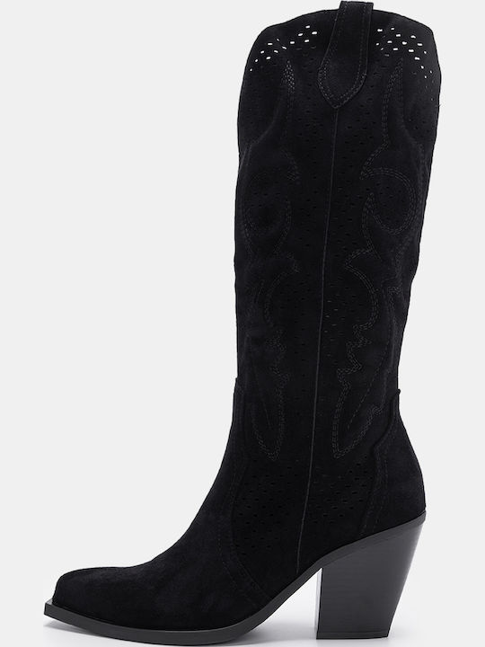 Wildleder Damenstiefel Cowboy Schwarz