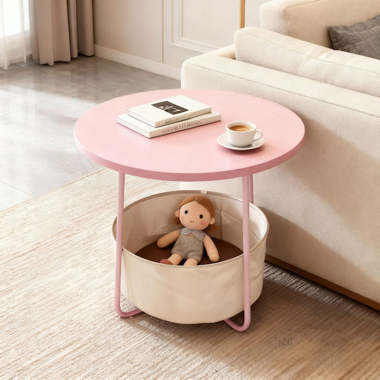 Round Metal Side Table Cream/Pink W50xL50xH45cm