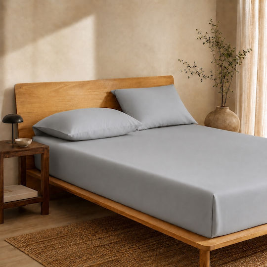 My Home Luxury Bed Sheet Set With 2 Pillowcases Double With Rubber Hugger 160x200+30cm Light Gray (3 Pieces)