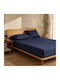 My Home Luxury Bed Sheet Set with 2 Pillowcases King Size with Rubber Hugger 180x200+30cm Dark Blue (3 Pieces)