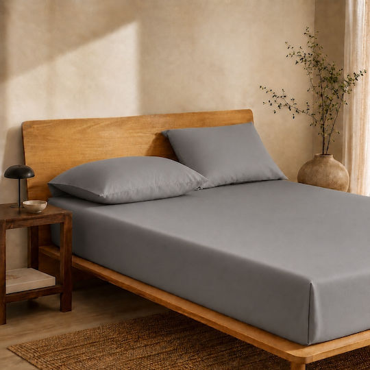 My Home Luxury Super-Double Bed Sheet Set With 2 Pillowcases With Rubber Hugger 160x200+30cm Dark Gray 3 Pieces