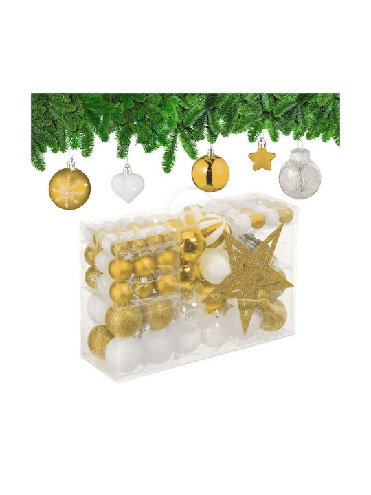Set 101 Globuri De Crăciun Relaxdays Albe Aurii Argintii Dimensiuni Asortate 19x2.5x20 Cm